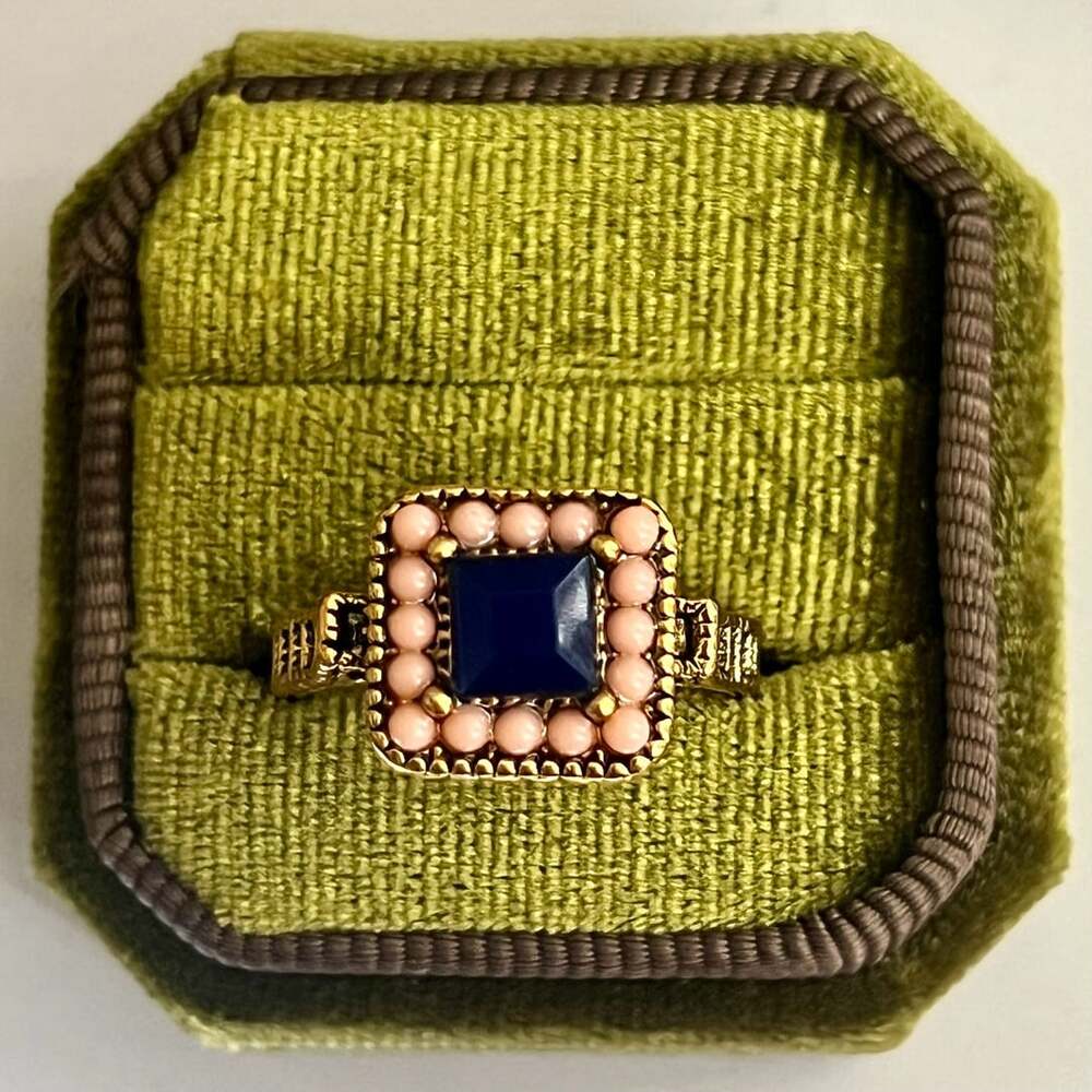 Vintage Gold Tone Blue and Pink Stone Cocktail Ring Size 9.5